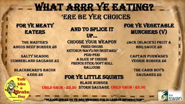 Special pirate themed BBQ food menu