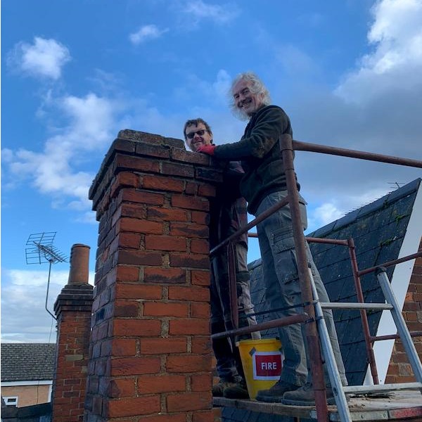 The lads working on the chimney stack