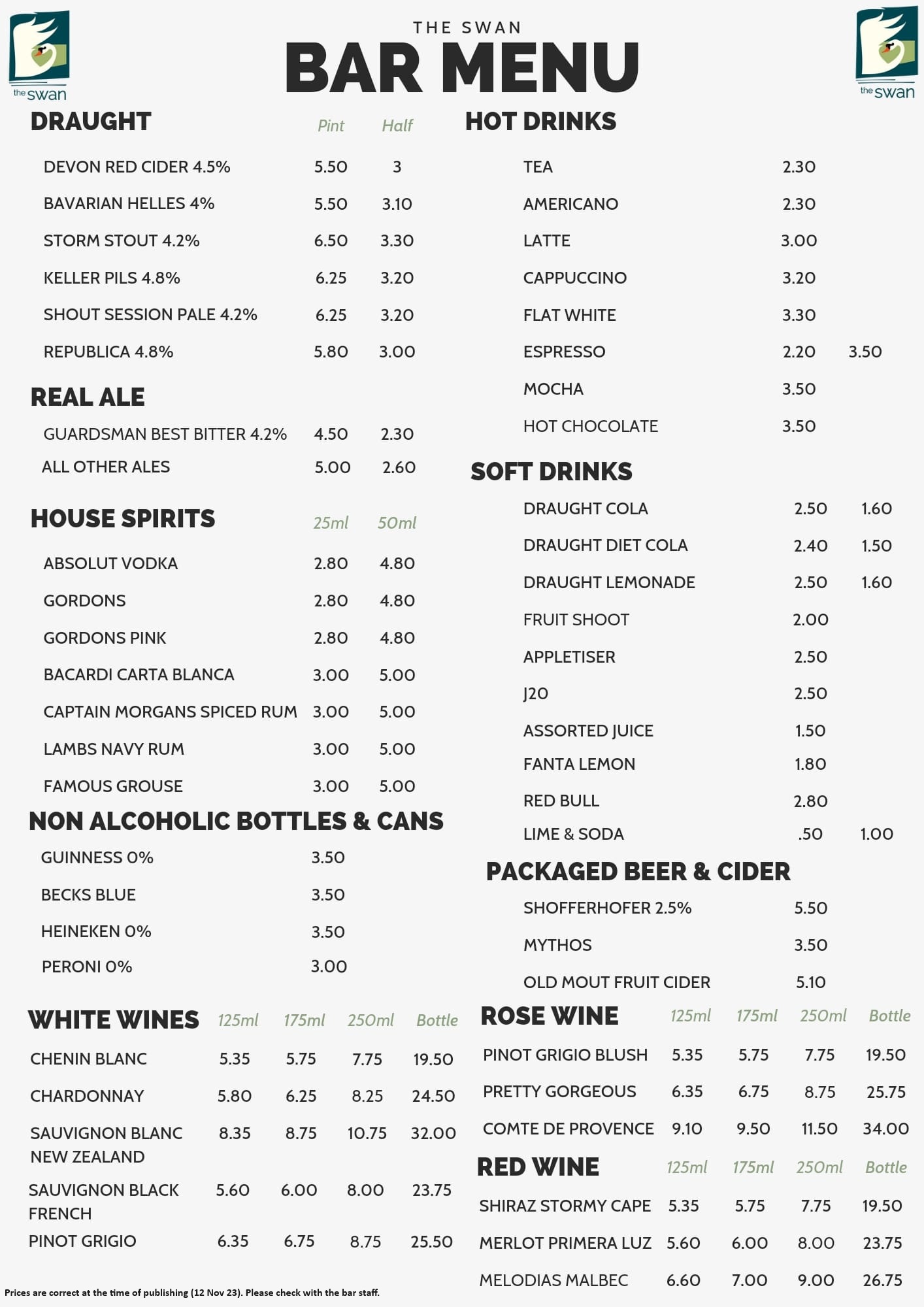 Bar Prices (12/Nov/23)