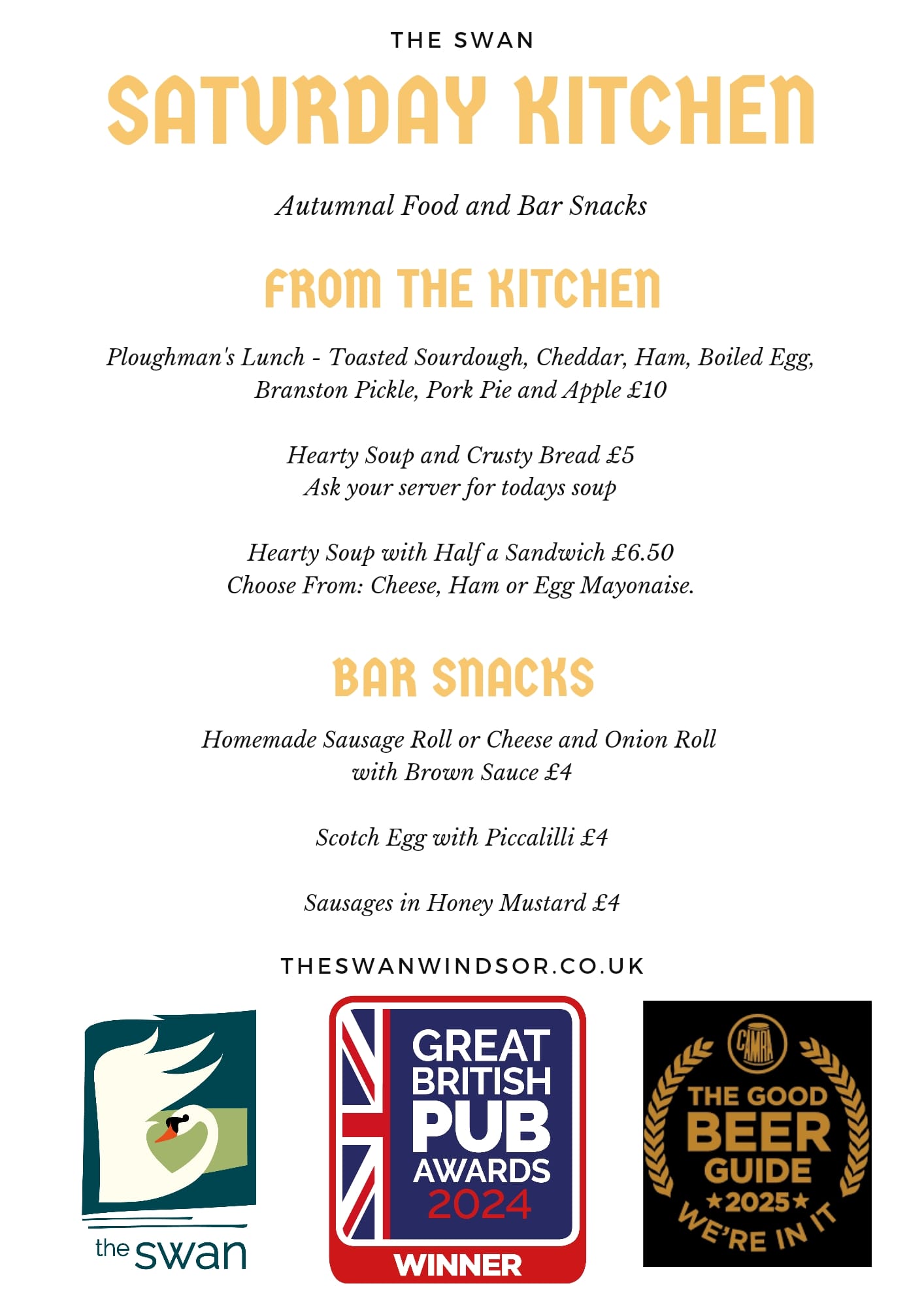 New Saturday Lunchtime Menu