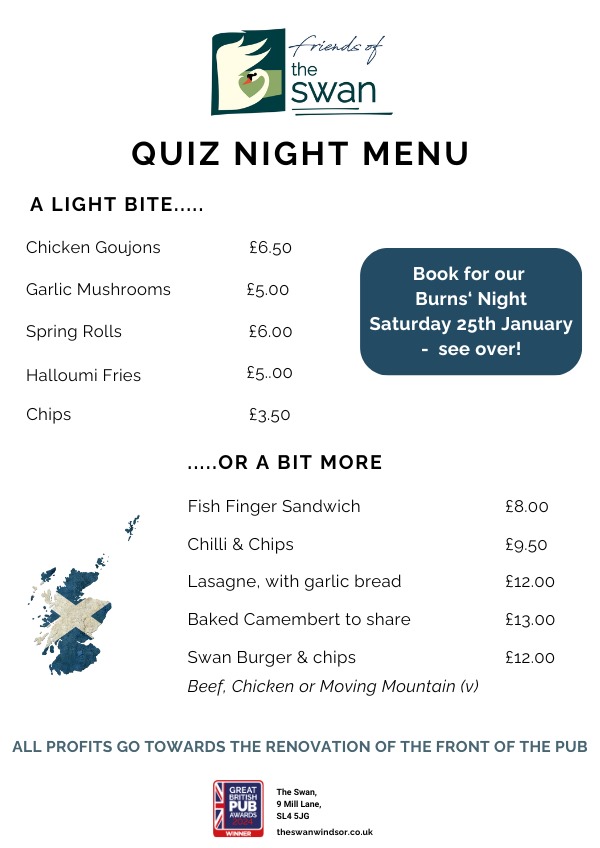 Quiz Night Menu