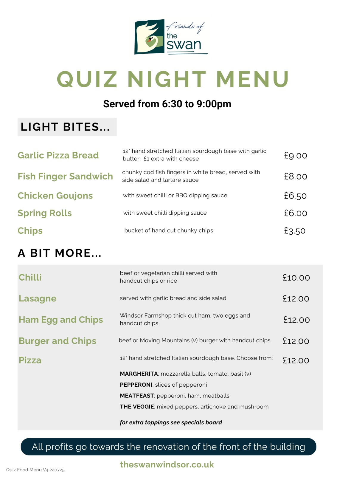 Quiz Night Menu