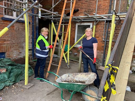 Tidying up outside the kitchen