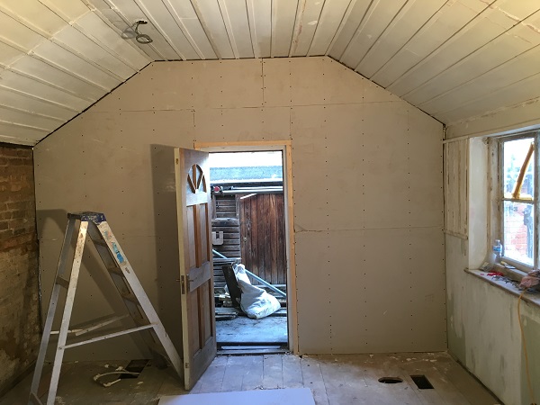 Newly plasterboarded in school room