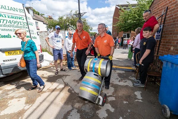 Two barrels of beer to be distributed to the crowd