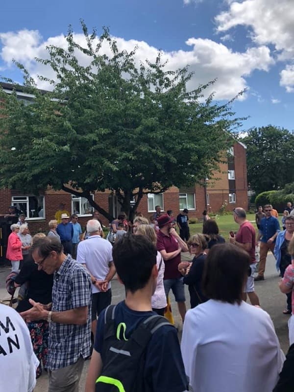 Crowds outside The Swan before opening