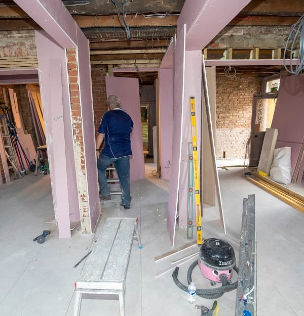 Lots of pink plasterboard all over the bar