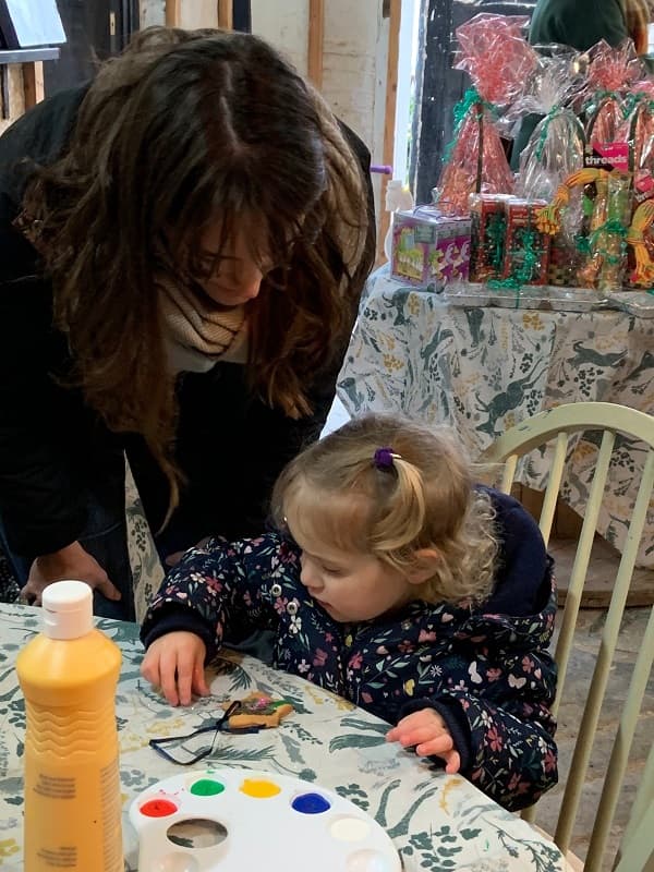 Mum and young daughter painting