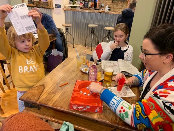 Family playing board games