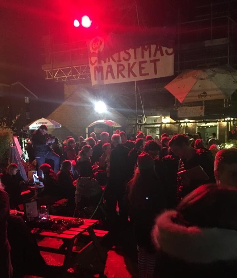 Crowds in The Courtyard prior to the play