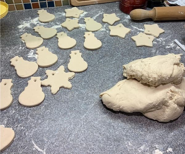 Salt dough decorations being prepared