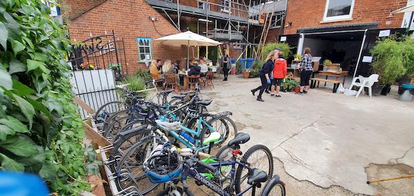 Wide shot showing lots of bikes in The Courtyard