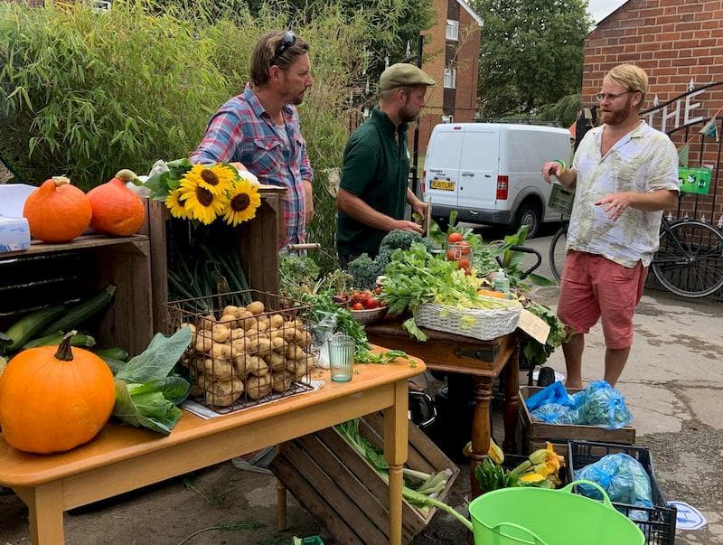 The ;lads readying the stall