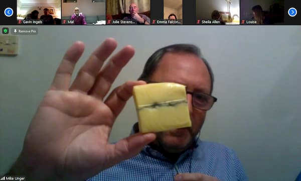 Likewise, Mike showing one of his cheeses, beautifully layered