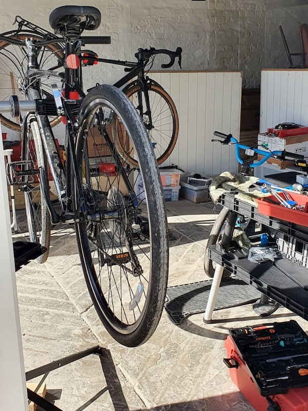 A bike being examined