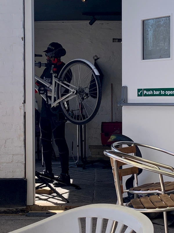 Cyclist discussing his bike needs