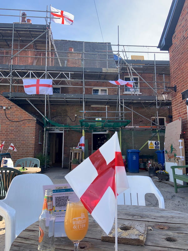 Place was bedecked with England flags, even the outside tables