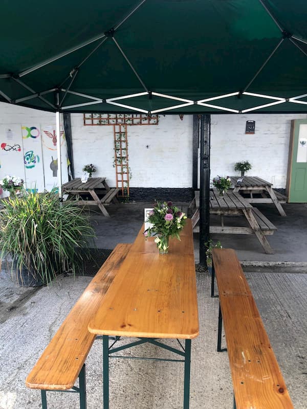 Bench with cut flowers