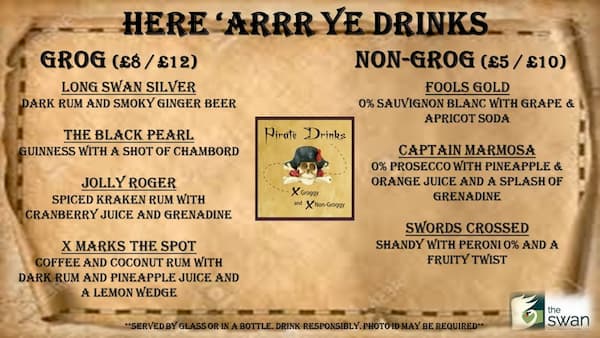Special pirate themed drinks menu