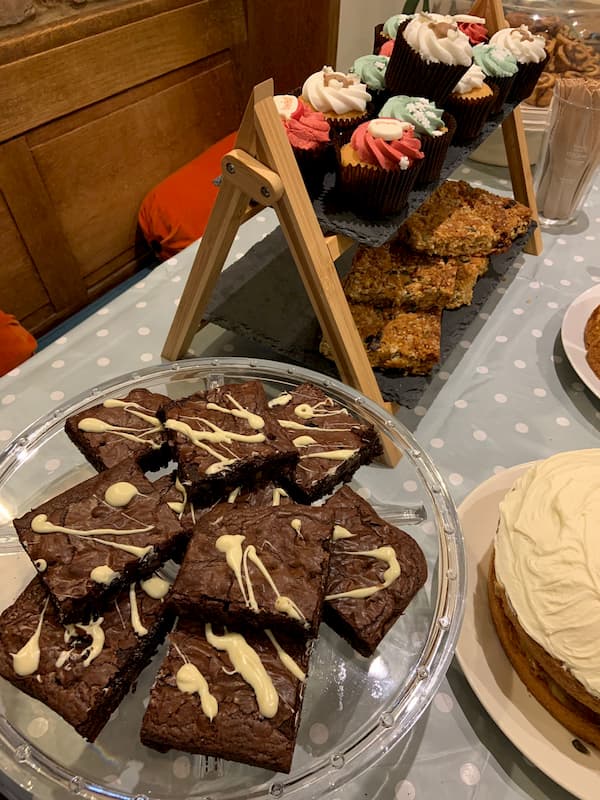 Chocolate brownies and flapjacks on view