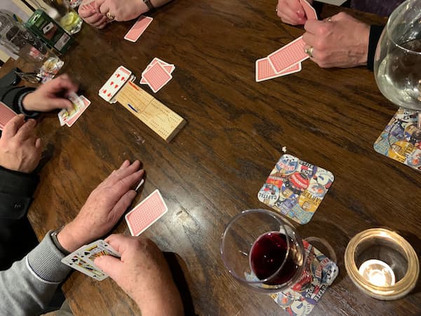 Cribbage players on the big table