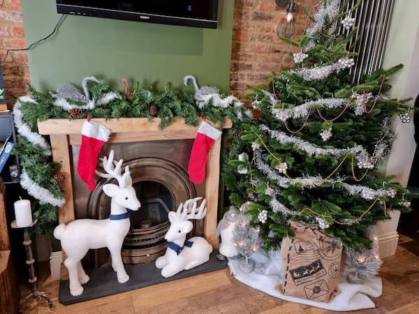 The fireplace all dressed up