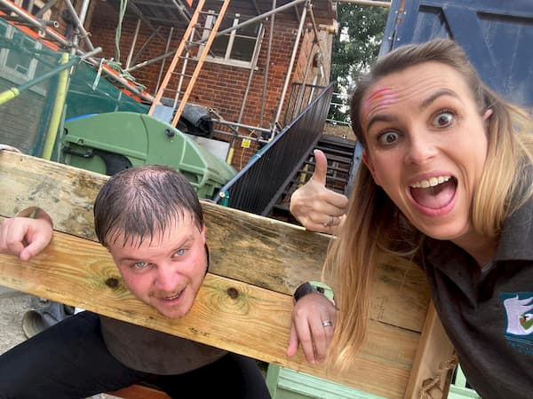 Jess looking happy whilst Micky looks extremely wet and still in the stocks