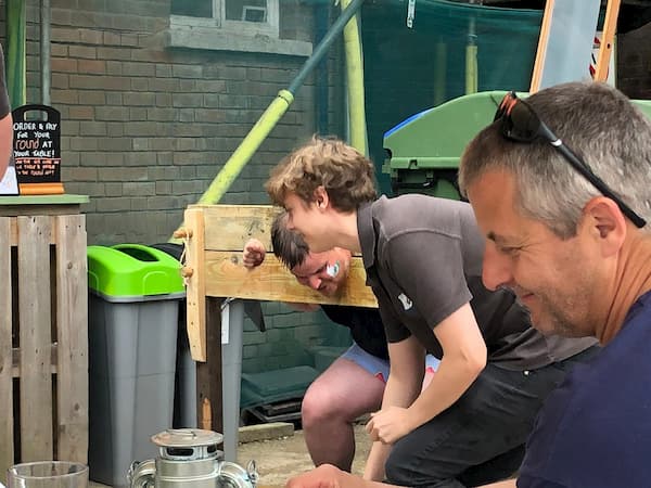 The whole crowd got involved in the stocks