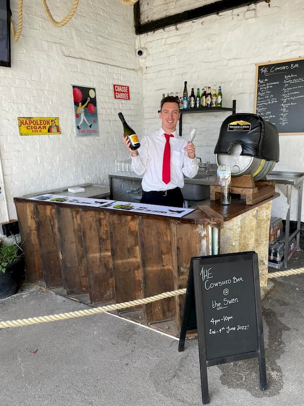 Connor at the temporary bar