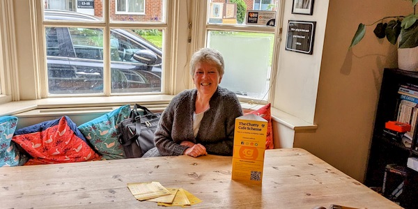 Trudy ready for the start of the Chatty Table session.