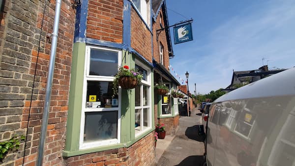 Hanging baskets just outside The Swan