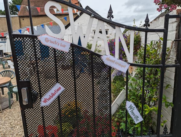 The gate had sign posts for Santa and the local kids.