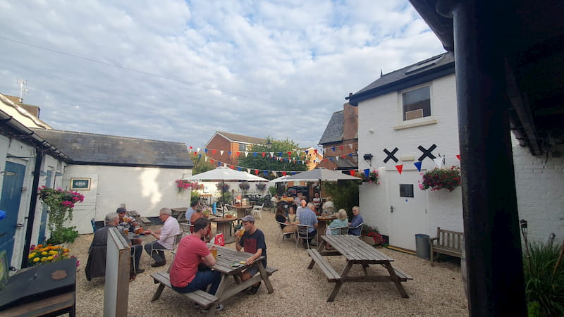 A busy courtyard.