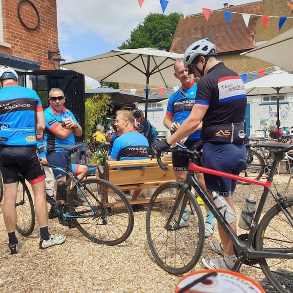 Group of cyclists before leaving The Swan.