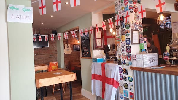 The bar was decorated with England flags.