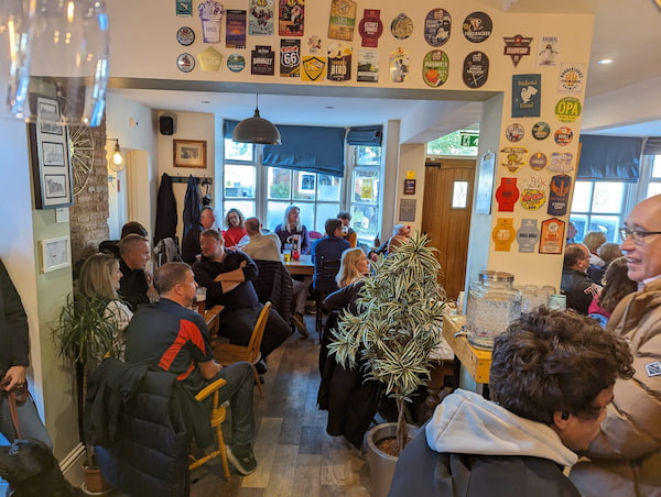 Packed pub watching the rugby.