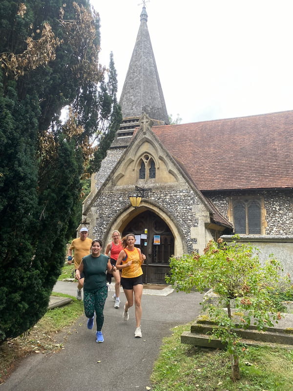 Running past St Andrews church 