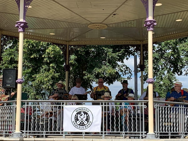 Close up of the Ukulele band whilst playing