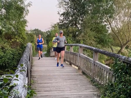 Crossing one of the small bridges on the Thames pathway