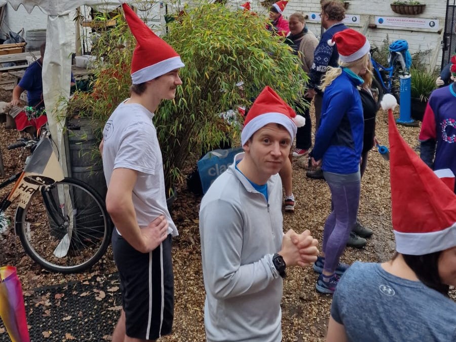 Santa hats a plenty ready for the jaunt.