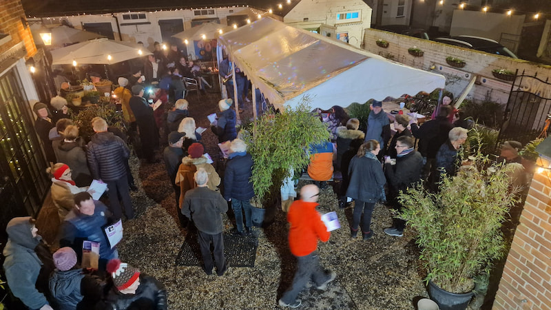 A packed Courtyard from above