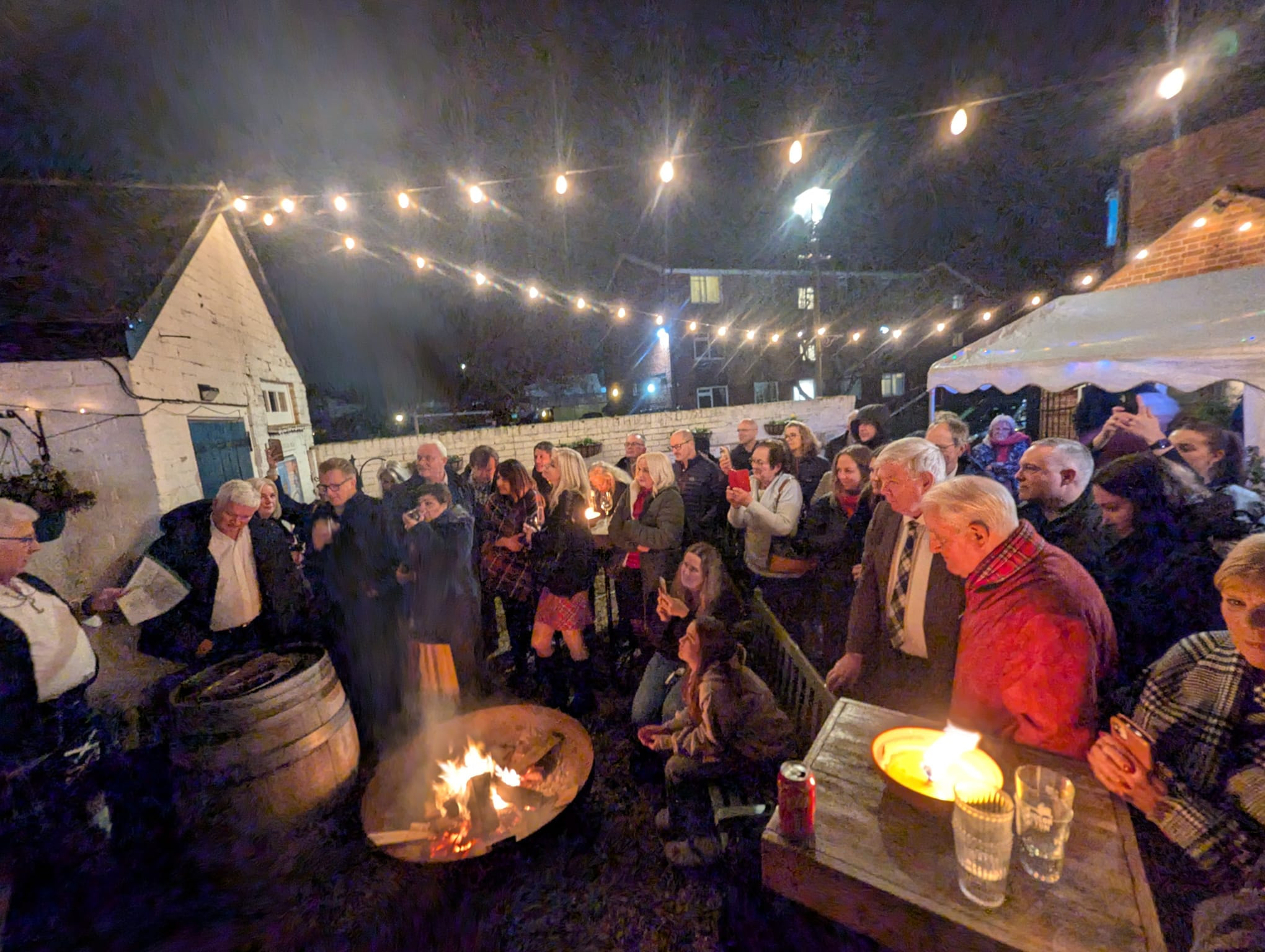 Addressing the haggis out in the Courtyard