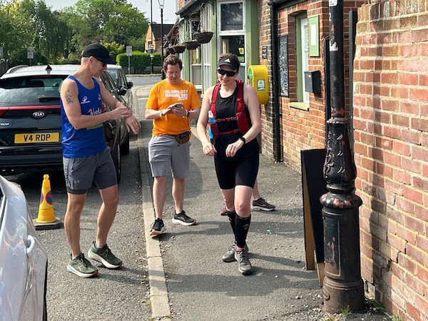 The runners leaving the pub