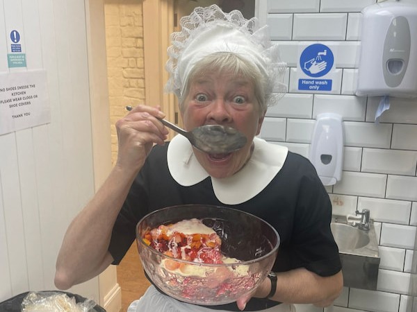 One of our VE Day 80 waitresses pinching a little of the trifle