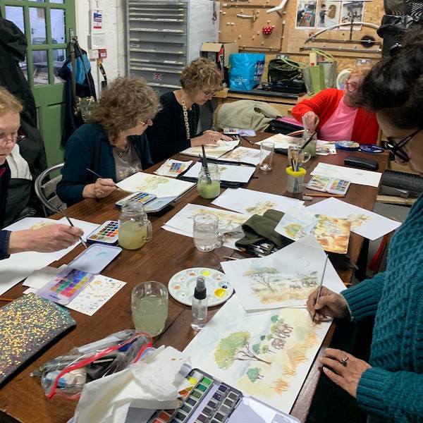 Artists at the creative art class in The Stables.