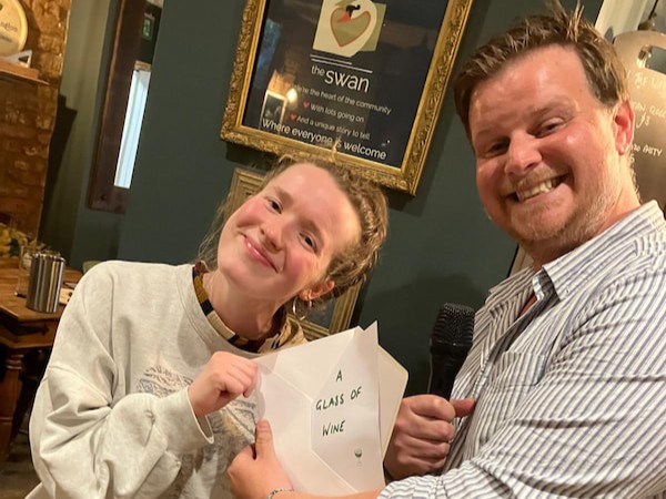 Rachel won a glass of wine in the raffle of 28th May 2025