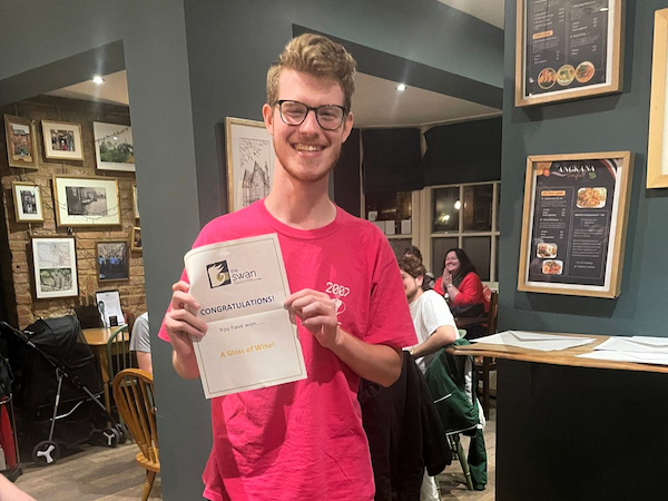 Winner of the 27th August 2025 raffle - Matthew Waddington won a glass of wine.
