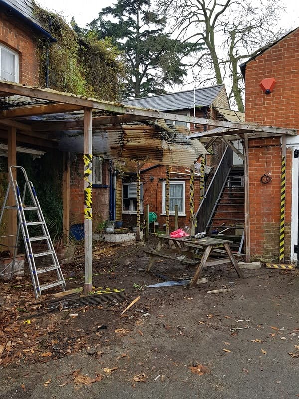 Much of the debris removed from the patio area