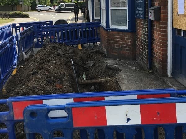 Trench outside the main building