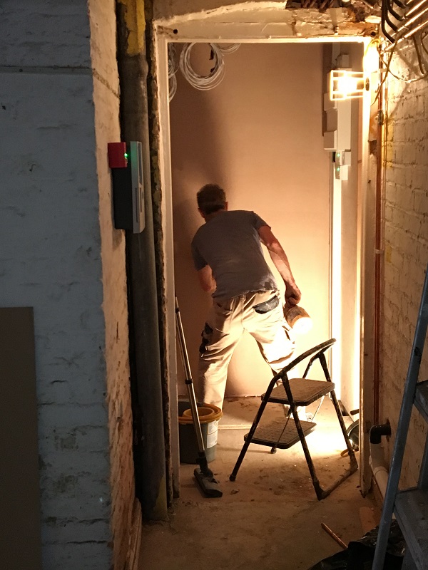 Plasterboarding next to the stairs to first floor